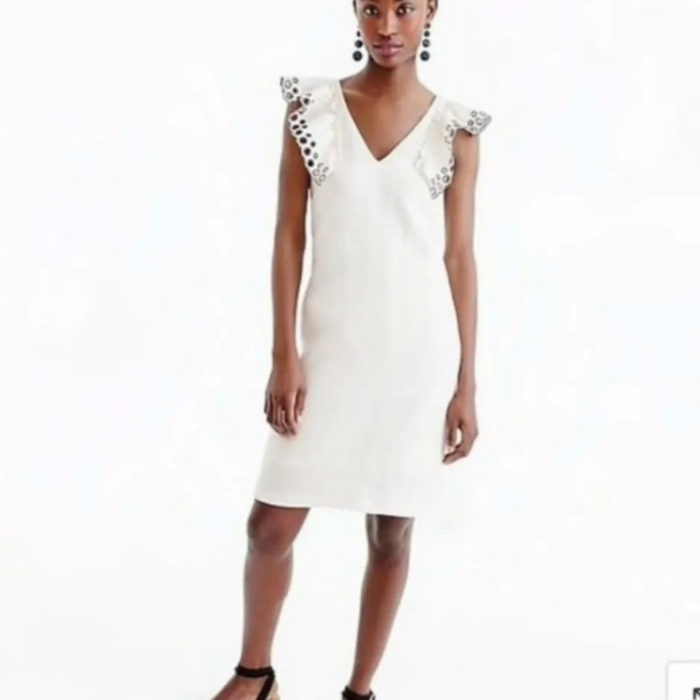 J. Crew Dress Embroidered Eyelet Ruffle Sleeveless Resort Wear Ivory & Black 12 - Picture 3 of 15